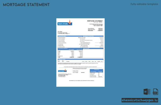 Beispielvorschau eines Hypothekenauszugs der Bank of India (Word und PDF)